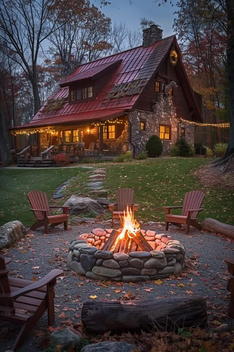 Farm Outdoor Sitting Area, Rustic Bonfire Pit Ideas, Home Fire Pit Ideas, Rural Fire Pit, Woodland Fire Pit Ideas, Rustic Firepit Outdoor, Farmhouse Firepits Backyard Ideas, Rustic Patio Design, Natural Stone Fire Pit Ideas