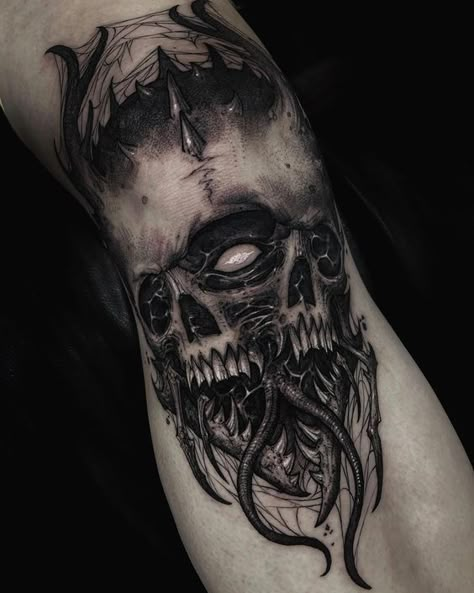 Dark Horror Tattoo Designs, Dark Tattoos For Men, Satanic Tattoo, Tentacle Tattoo, Rip Tattoos, Dark Feminine Tattoos, Rip Tattoos For Mom, Goth Tattoos, Feminine Tattoo Ideas