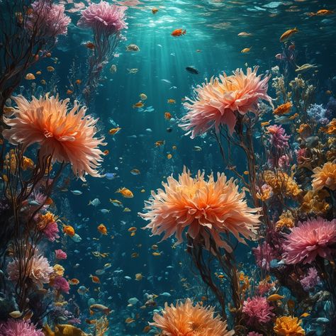 under water flowers and sea life #sealife #seaflower #underwater Flowers Underwater, Urashima Taro, Aquatic Flowers, Worldly Things, Underwater Flowers, Ocean Plants, Sea Flowers, Sea Aesthetic, Sea Plants