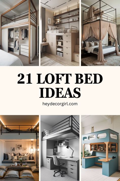 Loft Bed Ideas aren't just for kids anymore; they’ve evolved into stylish and functional solutions for adults and older teens. Teen Room Storage, Small Bedroom Ideas For Teenage Girl, Teen Loft Bedrooms, Loft Bed Ideas For Adults, Loft Bed Storage, Loft Bed Ideas For Small Rooms, Loft Bed Desk, Adult Loft Bed, Loft Beds For Teens