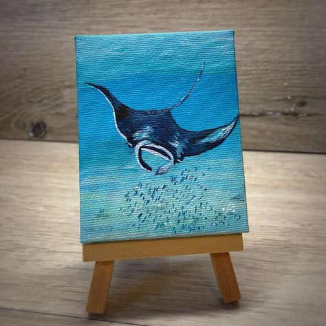 Sting Ray Painting Acrylic, Manta Ray Painting Acrylic, Stingray Painting Acrylic, Mantaray Painting, Ocean Aesthetic Painting, Ocean Themed Paintings, Ocean Theme Painting, Sea Animals Painting, Sea Animal Paintings