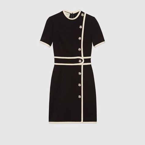 Viscose jersey dress in Black compact stretch viscose jersey with white trim | Gucci Women's Dresses Gucci Dresses, Gucci Dress, Designer Mini Dresses, Work Dresses, Elegante Casual, Black Work, Mini Robes, Favorite Season, Ladies Dress Design