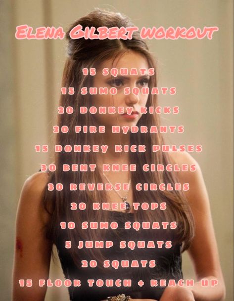 Elena Gilbert workout routine and body inspiration Elena Gilbert Workout, How To Get A Hour Glass Body Overnight, Adriana Lima Workout Routine, Nina Dobrev Workout Routine, Elena Gilbert Body Workout, Hourglass Workouts At Home Notes, Elena Gilbert Hair, Excersise Routine For Hour Glass Shape, Body Type Workout