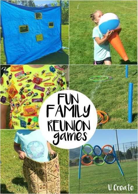 Fun Family Reunion Games Games For Family Reunion, Party Games For Family, Family Reunion Activities, Homemade Carnival Games, Picnic Games, Summer Camp Games, Youth Group Activities, Reunion Games, Family Reunion Games