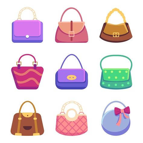 Free vector women handbags collection of... | Free Vector #Freepik #freevector #hand-bag #luxury-bag #purse #shoulder-bag Business Card Set, Photo Sharing App, Handbags Collection, Bag Illustration, Packaging Template, Cleaning Business Cards, Stationary Set, Packaging Stickers, Vintage Skull