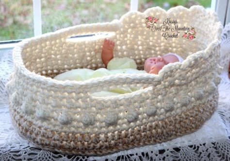 Crochet Dolls Moses Basket Free Pattern, Crochet Doll Moses Basket Free Pattern, Crochet Baby Bassinet Free Pattern, Crochet Baby Doll Basket, Crochet Doll Basket Free Pattern, Crochet Bassinet Pattern Free, Doll Moses Basket Pattern, Crochet Baby Baskets Free Patterns, Crochet Doll Basket