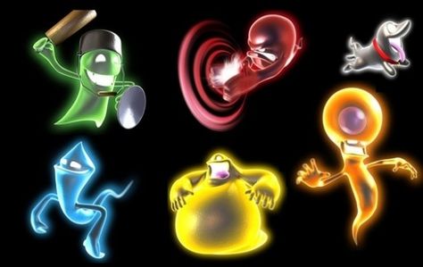 Ghosts from Luigi's Mansion: Dark Moon- Greenie, Slammer, Polterpup, Hider, Gobber, and Poltergeist. Luigis Haunted Mansion, Luigis Mansion Birthday, Luigis Mansion Birthday Party, Luigi's Haunted Mansion, Luigi Party, Luigi's Mansion Dark Moon, Luigis Mansion, Luigi Mansion, Mansion Party