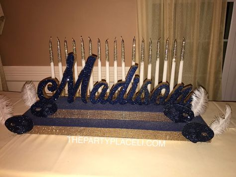 Masquerade theme candleabra sweet 16 | The Party Place LI | The Party Specialists Sweet Sixteen Candles, Sweet 16 Candle Holder, Sweet 16 Candle, Birthday Candle Photography, Sweet 16 Candles, Sweet 16 Candy, Sweet 16 Candelabra, Sweet 16 Party Favors, Sweet 16 Centerpieces