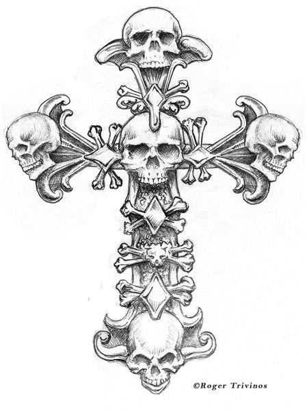 Upside Down Cross, Cross Drawing, Skull Coloring Pages, Kunst Tattoos, Skull Art Drawing, Cross Tattoo Designs, Skulls Drawing, Cross Art, Skull Tattoo Design