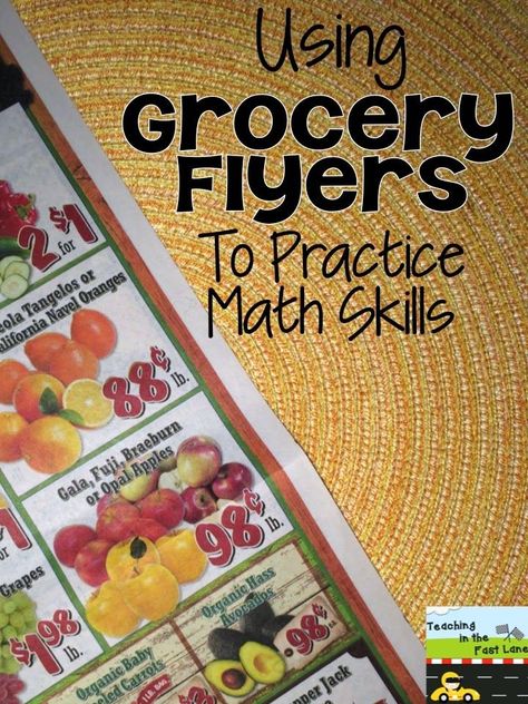 You can use grocery store flyers to teach and practice math skills in the classroom. Wonderful ideas here!! Grocery Flyer, Teaching Money, Life Skills Classroom, Money Math, Math Workshop, Homeschool Math, Math Stations, 4th Grade Math, Guided Math