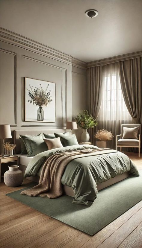 15 Best Colors to Match with Sage Green Bedding for a Cozy Feel 32 Sage Green Duvet Cover Bedroom Ideas, Green Farmhouse Bedroom Ideas, Taupe And Green Bedroom, 2 Story Bedroom, Green And Wood Bedroom, Newhome Ideas, Cozy Green Bedroom, Sage Green Bedding, Olive Bedroom