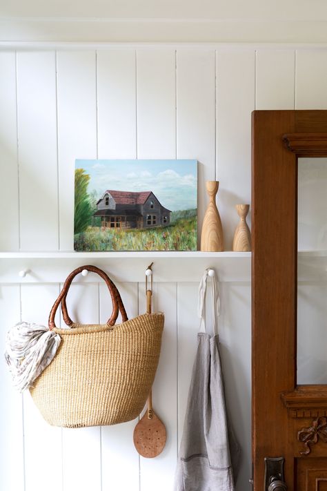 Bathroom Peg Shelf, Polish Farmhouse, Chalkboard House, Shaker Peg Rail, Farm House Laundry Room, Peg Shelf, The Grit And Polish, Grit And Polish, Peg Rail