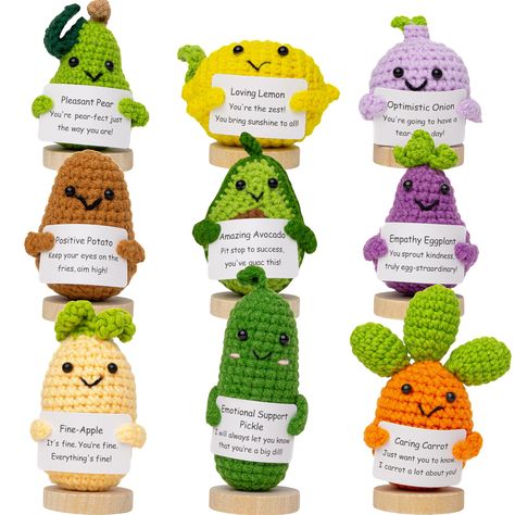 Emotional Support Pickle, Positive Potato, Big Dill, Crochet Fruit, Crochet Food, Tissue Paper Flowers, Desk Office, Gift Kit, Variety Pack