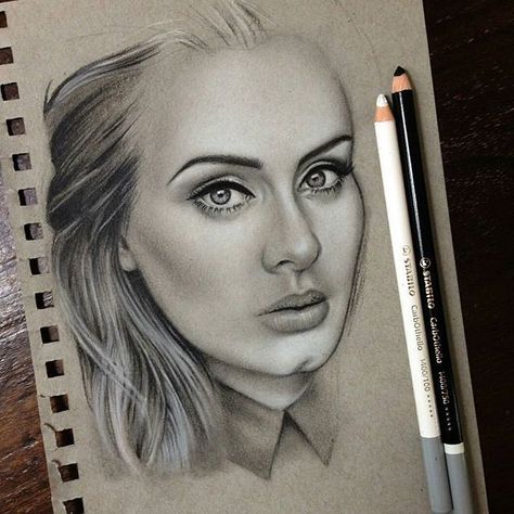 @drawberryart created this beautiful portrait of Adele using @stabilo… Toned Gray Paper Drawings Colored Pencils, Realistic Pencil Drawings, Pastel Portraits, Celebrity Drawings, Pastel Pencils, Grey Art, Toned Paper, Paper Drawing, Pastel Art