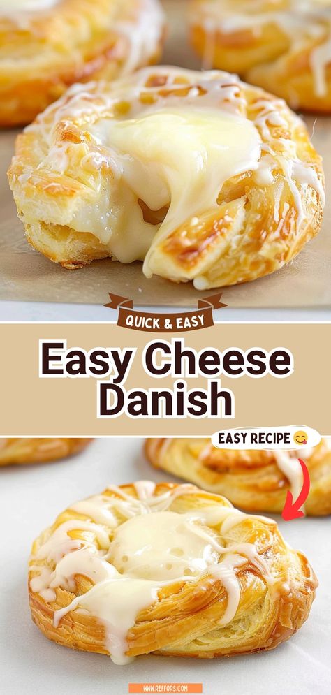 Whip up a batch of bliss with our Easy Cheese Danish recipe. Imagine tender, flaky pastry filled with a creamy, sweet cheese mixture, all kissed with a hint of vanilla. This simple yet indulgent treat is perfect for lazy mornings, elegant brunches, or just a sweet little escape any time of day. It's the kind of pastry that promises a smile with every bite. #PastryLove #CheeseDelight #SweetIndulgence Cheese Danish Cake Recipe, Danish Pastry Cream, Easy Breakfast Treats Sweets, Baked Breakfast Pastries, Cheese Danish Cake, Chocolate Danish Pastry, How To Make Cheese Danish, Breakfast Danish Easy, Cheese Pastry Recipe