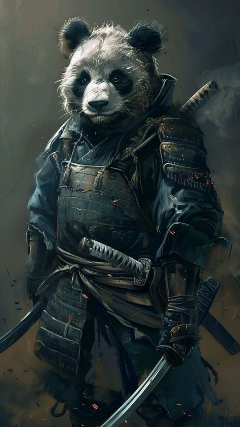 Bear Samurai, Animal Samurai, Samurai Panda, Traditional Bear Tattoo, Panda Warrior, Samurai Illustration, Halloween History, Panda Tattoo, Bear Artwork