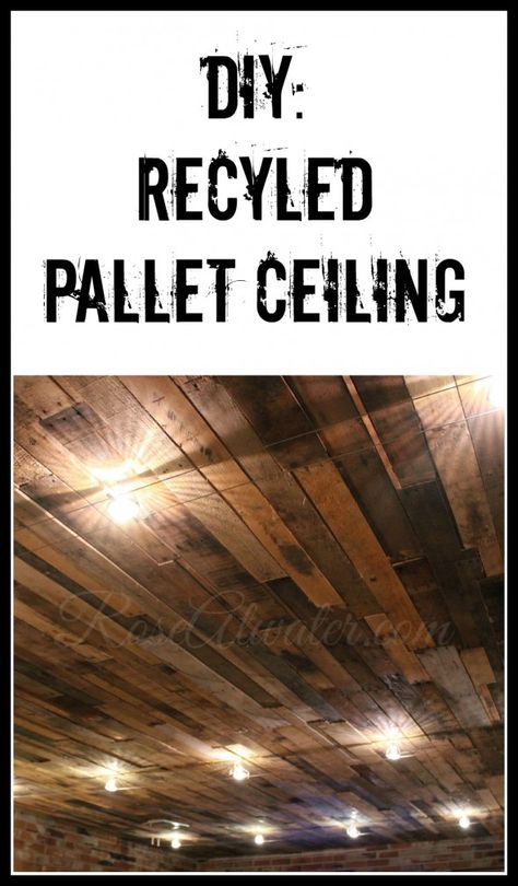 DIY Recycled Pallet Ceiling Pallet Wood Wall Ideas, Garage Ceiling Design, Cabin Ceiling Ideas, Man Cave Wall Ideas, Rustic Ceiling Ideas, Rustic Garage Ideas, Garage Ceiling Ideas, Man Cave Ceiling Ideas, Ceiling Accents