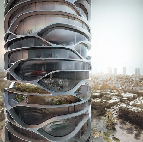 Tel Aviv’s Gran Mediterraneo Tower Could Transform the City’s Skyline Architecture Cool, Architecture Unique, Futuristic Building, Architectural Rendering, Architecture Magazines, Organic Architecture, Unique Architecture, Conceptual Design, Zaha Hadid