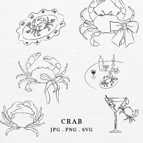 Crab Illustration, Crab Art, Fire Tattoo, Bible Doodling, Modern Tattoos, Hand Drawn Flowers, Bridal Shower Party, Wedding Stationary, Flower Frame