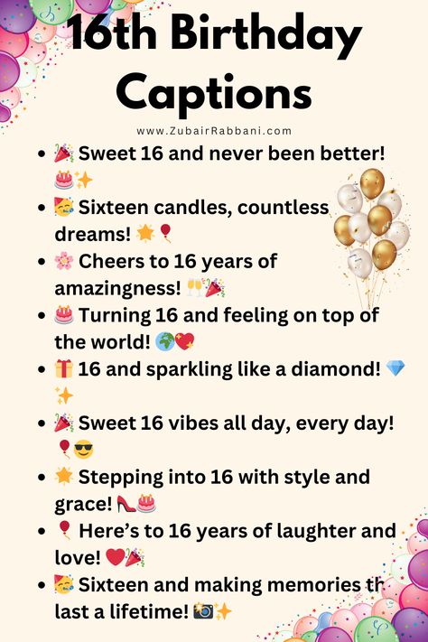 Happy 16th Birthday Captions For Instagram 16th Birthday Captions Instagram, Sweet 16 Birthday Captions, 16 Birthday Captions, 16th Birthday Captions, Birthday Captions Instagram, Happy 16th Birthday, Sweet 16 Birthday Party, Birthday Captions, Quotes For Instagram