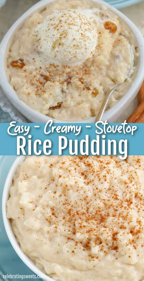 Easy Rice Pudding Recipe, Stovetop Rice Pudding, Best Rice Pudding Recipe, Rice Pudding Recipe Easy, Cooked Rice Recipes, Homemade Rice Pudding, Pudding Recipes Homemade, Easy Rice Pudding, Easy Pudding