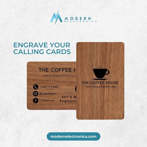 Leave a lasting impression with engraved calling cards! Elevate your networking game by adding a touch of sophistication and personalization to every introduction. Start your hobby, make a present or start your business now. Get your laser engraver here: www.modernelectronica.com #laserengravers #hattongardenengravers #laserengraver #laserengraving #lasercutting #laserengraved #engraving #engravers #engravershattongarden #engravingjewellery #jewelleryengraver #engravingservice #lasercuttingtags #laserengravingservice Wooden Business Card, Laser Engravers, Start Your Business, Laser Engraving Machine, Acrylic Mirror, Wood Canvas, Calling Cards, New Hobbies, Coffee House