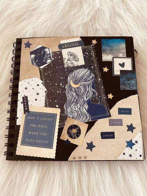 Moon Journal, Scrapbooking Journal, Art Journal Cover, Blue Galaxy, Bullet Journal Diy, Art Journal Therapy, Bullet Journal Notebook, Diary Ideas, Bullet Journal Writing