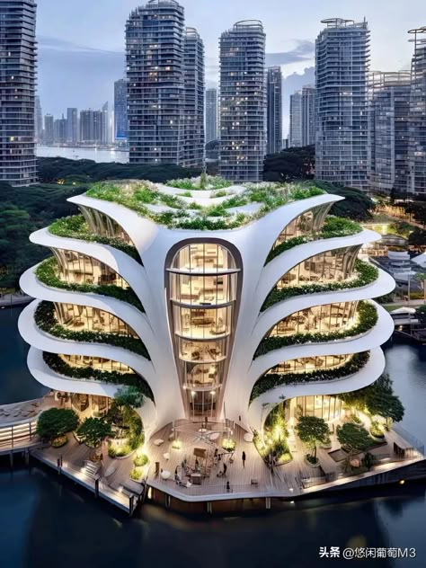 Buildings With Nature, Organic Building Facade, Luxury Office Building Exterior, Nature Architecture Concept, Edgy Architecture, Voronoi Architecture, Nature Inspired Architecture, Futuristic Architecture Home, Unique Buildings Architecture