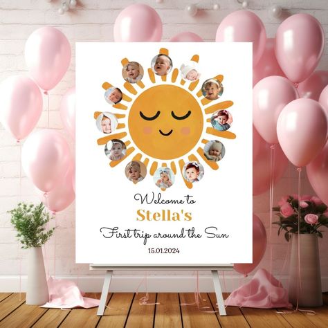 Sunshine Birthday Decorations, 1st Trip Around The Sun, 1st Birthday Board, Sunshine Birthday Party, Baby First Year, Sunshine Printable, Sunshine First Birthday, Sunshine Birthday Parties, Picture Banner