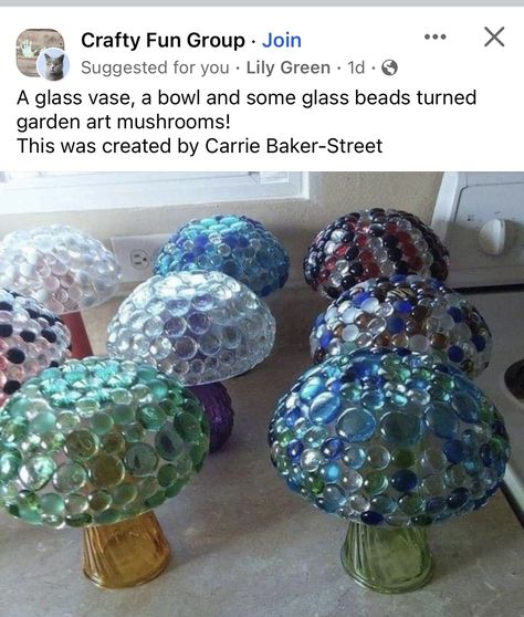 Glass Mushrooms For Gardens, Diy Mushrooms, Teapot Garden, Bee Bath, Painted Mushrooms, Recyclable Items, Glassware Garden Art, Garden Spheres, Teacup Gardens