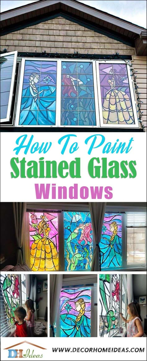 Paint Your Own Stained Glass Windows Painted Stain Glass Windows, Paint On Windows Ideas, Paint Stain Glass Windows, Diy Painted Glass Windows, Glass Painting On Windows, Diy Colored Glass Window, How To Stain Glass Windows, Stained Glass Diy Window, Window Stained Glass Diy