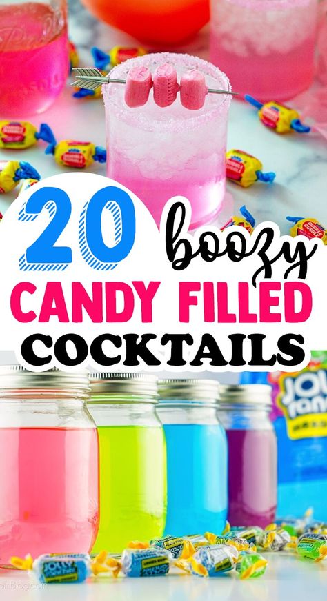 20 Boozy Candy Cocktails For Grownups With a Sweet Tooth Candy Garnish Cocktails, Nerds Cocktail, Sweet Fruity Alcohol Drinks, Cocktails With Candy, Candy Cocktail Recipes, Drinks With Candy, Fun Summer Drinks Alcohol, Cocktails In A Bag, Boozy Candy