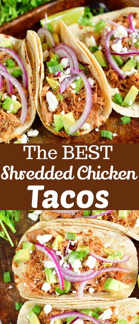 Perfectly tender, juicy, and flavorful Shredded Chicken Tacos is the perfect weeknight dinner. This shredded chicken recipe features chicken thigh meat, fire-roasted tomatoes, onions, chili pepper, lime, and lots of spices for the best taste. Make it in Instant Pot, Slow Cooker, or on stove-top. Slow Cooker Street Tacos Chicken, Street Taco Chicken Slow Cooker, Chicken Taco Meat Instant Pot, Stewed Chicken For Tacos, Sherreded Chicken Tacos, Chicken For Tacos Shredded, Pressure Cooker Shredded Chicken Tacos, Crock Pot Chicken Recipes Tacos, Insta Pot Shredded Chicken Tacos