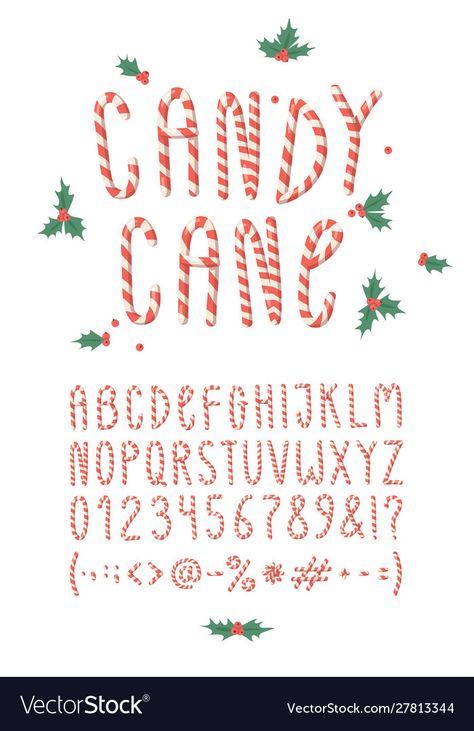 Candy Cane Chalkboard Art, Holiday Fonts Alphabet, Christmas Candy Illustration, Candy Cane Letters, Candy Artwork, Candy Font, Christmas Fonts Alphabet, Free Fonts For Cricut, Merry Christmas Font