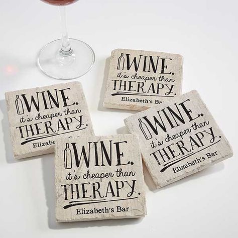 Personalized Stone Coasters - Always Time For Wine - 18875 Wine Exchange, Wine Party, Photo Coasters, Wine Coasters, Daily Water, Block Craft, Sea Glass Crafts, Christmas Coasters, Infusible Ink