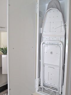 Cassadiva: My New Laundry - The Robinhood Ironing Centre Desk In Laundry Room, Ironing Board Cabinet, Laundry Room Pedestal, Door Ironing Board, Old Ironing Boards, Iron Desk, Beach Chair With Canopy, Restoration Hardware Dining Chairs, Shower Combo