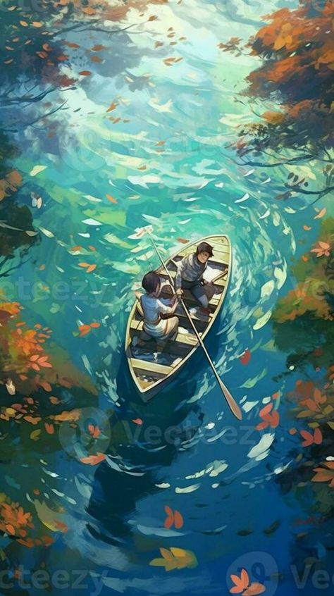 painting of a couple in a row boat in a lake. generative ai. Painting Of A Couple, Scripture Painting, Boat Illustration, Rowing Boat, Boat Ideas, Lake Boat, Boat Art, Boat Painting, Teacher Cards