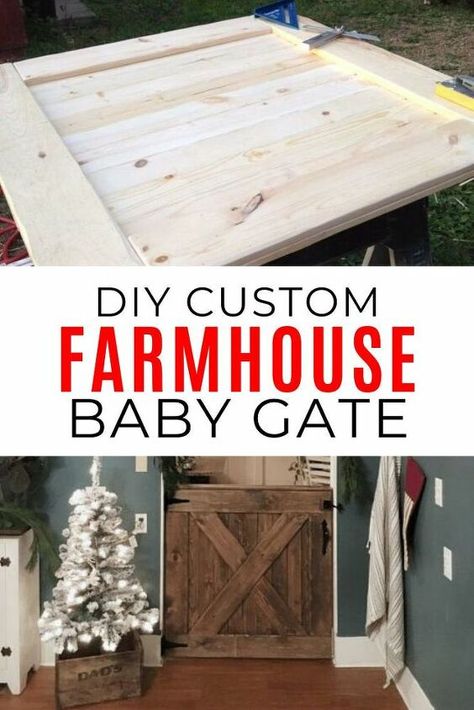 Hate those ugly standard baby gates? If you're looking for a unique custom made baby gate to match your farmhouse home decor you'll want to check this diy project. Use this gate for stairs or to dog proof your home. #diy #babygate #farmhouse Wood Baby Gate, Dog Gates For Stairs, Barn Door Baby Gate, Gate For Stairs, Baby Gate For Stairs, Diy Baby Gate, Pallet Barn, Basket Makeover, General Finishes Milk Paint