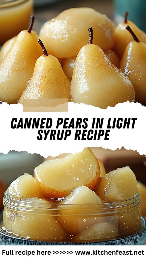 Learn how to make canned pears in light syrup! This easy recipe preserves fresh pears with just the right balance of sweetness for year-round enjoyment. Canning Pears In Light Syrup, Canning Pears Easy, How To Can Pears Easy, Pear Preserves Recipe Easy, Canned Pears Recipes Simple, Things To Make With Pears, What To Make With Pears, Canned Pear Dessert Recipes, Fresh Pears What To Do With