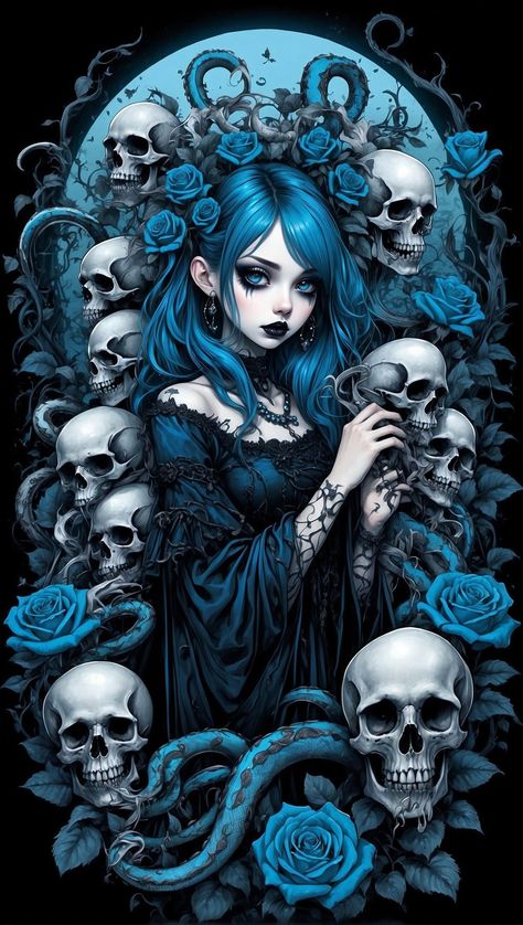 Wallpaper Emo, Cute Monsters Drawings, Dark Alice In Wonderland, Anime Goth, Gothic Wallpaper, Gothic Fantasy Art, Halloween Artwork, Arte Cyberpunk, Skull Artwork