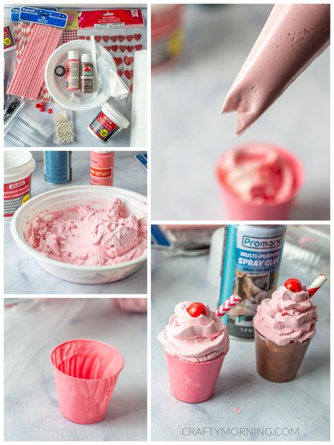 Valentine Faux Desserts Using Spackle - Crafty Morning Fake Cake Icing How To Make, Diy Fake Dessert, Fake Icing For Dummy Cakes, Faux Desserts Diy, Fake Desserts Props Diy, Crafts Using Spackle, Fake Icing, Felted Food, Food Props Diy