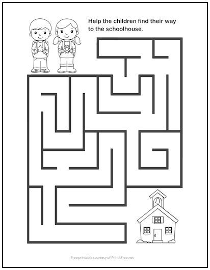 Help the children find their way through the maze to the schoolhouse in this easy Children and Schoolhouse Maze for kids. Our printable mazes are a great way for kids to learn problem-solving skills, and they’re tons of fun to boot! Preschool Mazes Free Printable Easy, Maze For Kids Worksheets, Learning Sheets For Kids, Maze Worksheet Preschool, Easy Mazes For Preschool, Maze For Kindergarten Children, Find The Way Puzzle, Preschool Mazes Free Printable, Maze Puzzles For Kids Free Printables