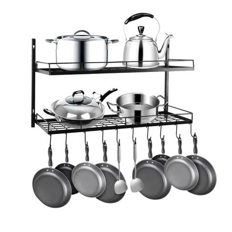 Kitchen Pon Ad Pan Hanging Wall Rack | Wayfair Hanging Pot Rack, Pan Hanger, Pot And Pans Organization, Cookware Storage, Pan Organization, Pot Rack Hanging, Pan Rack, Perfectly Organized, Kitchen Clean