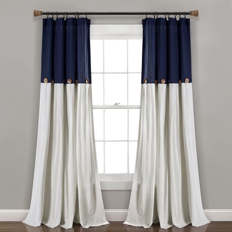 Free 2-day shipping on qualified orders over $35. Buy Lush Decor Linen Button Farmhouse Chic Solid Color Cotton Blend 3" Rod Pocket Light Filtering Window Curtain For Living Room and Bedroom, Navy/White, 95"L x 40"W, Single Panel at Walmart.com Modern Farmhouse Curtains, Curtains Pictures, Farmhouse Curtains, Lush Decor, Rod Pocket Curtain Panels, Rod Pocket Curtains, Colorful Curtains, Sheer Curtain, Window Panels