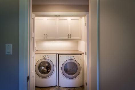 Andy & Ilona - Transitional - Laundry Room - Ottawa - by Kendel-Dezoete Designs, Ltd. | Houzz Hallway Closet Laundry Room Ideas, Closet Laundry Rooms, Small Laundry Closet Organization, Closet Washer And Dryer Ideas, Hallway Laundry Room, Laundry In Closet, Hallway Laundry Closet, Laundry Closet Ideas Hallways, Closet Laundry Room Ideas Hallways