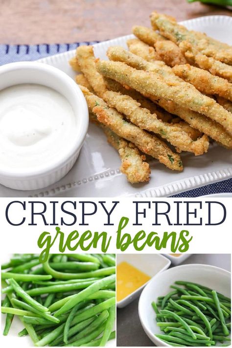 Crispy Fried Green Beans will make all of your appetizer dreams come true. They are breaded and fried to crunchy perfection! #friedgreenbeans #greenbeans #crispyfriedgreenbeans #appetizers #friedgreenbeanrecipe Fries Video, Fried Green Bean Recipes, Romano Beans, Fried Appetizers, Leftover Green Beans, Green Bean Fries, Veggie Appetizers, Seasoned Bread, Crispy Green Beans