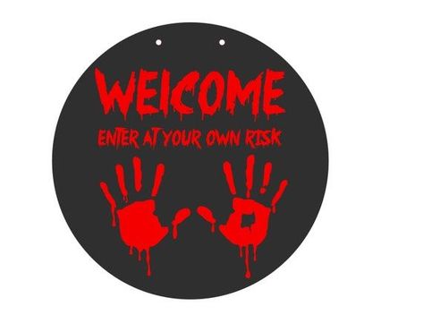 Set the mood for your Halloween festivities with an "Enter At Your Own Risk" sign that adds a thrilling touch to your door decor. Enter At Your Own Risk Sign Halloween, Enter At Your Own Risk Sign, Halloween Classroom Door, Do Not Enter Sign, Enter At Your Own Risk, Halloween Door Hanger, Entry Signs, Halloween Classroom, Halloween Door Hangers