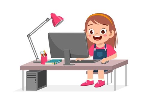 Computer Cartoon, Bicycle Vector, Most Popular Cartoons, Kids Computer, Student Cartoon, Kids Technology, Computer Nerd, Modern Classroom, Kids Vector