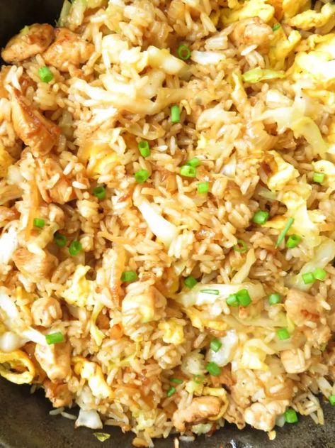 Fried Rice With Cabbage, Rice With Cabbage, Cabbage Fried Rice, Cabbage Fried, Midwest Kitchen, Cubed Chicken, Cabbage Dishes, Fried Rice With Egg, Cabbage Rice