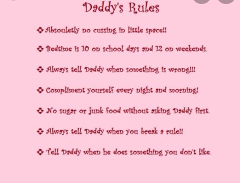 Rules For Littles With Caregivers, Rules For Princess, Little One Quotes Daddy, Littles Space Rules, Subspace Aesthetic, Smol Gf, Brat And Brat Tamer, Puppy Gf, Lil Space